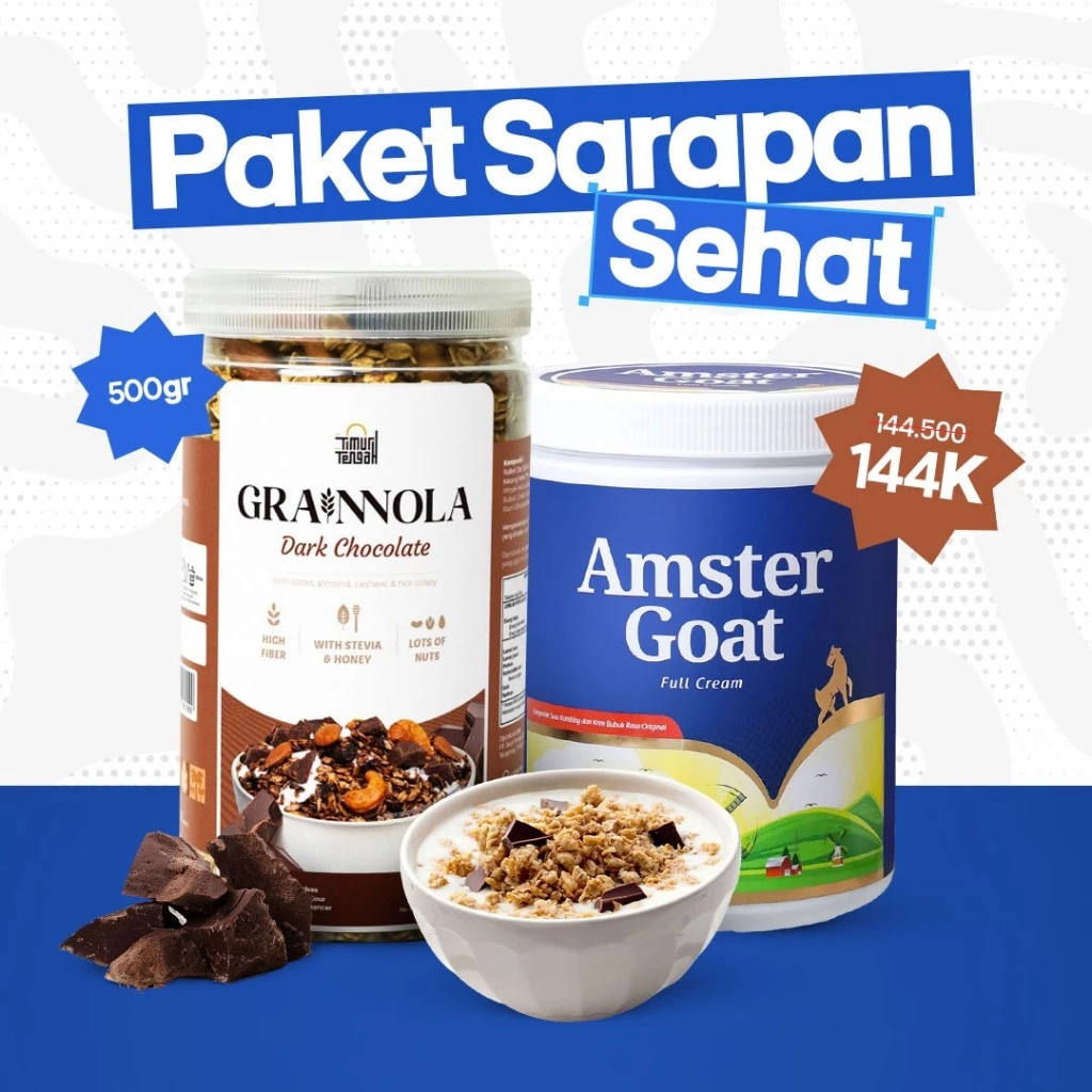 PAKET SARAPAN SEHAT - Amstergoat Grainnola Dark Chocolate - Sereal Sarapan Sehat Rendah Kalori