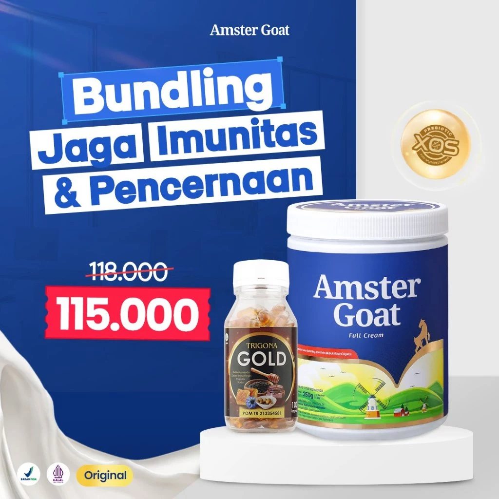 PAKET MENJAGA IMUN TUBUH & PENCERNAAN - Susu Kambing Amster Goat & Habbatussauda Trigona Gold 100 Kapsul