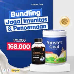 PAKET JAGA IMUNITAS & PENCERNAAN - Susu Kambing Amster Goat Rendah Gula & Habbatussauda Oil Almahera 200 Kapsul